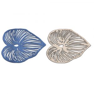 Trivet shaped like a leaf in blue and rose gold