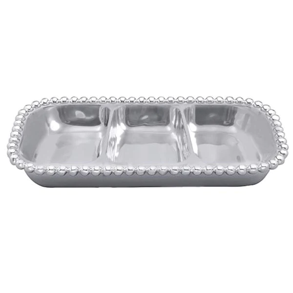 Mariposa Pearled Small 3 Section Server on white background