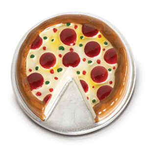 Nora Fleming mini Slice, Slice, Baby! shaped like a pizza with one slice missing